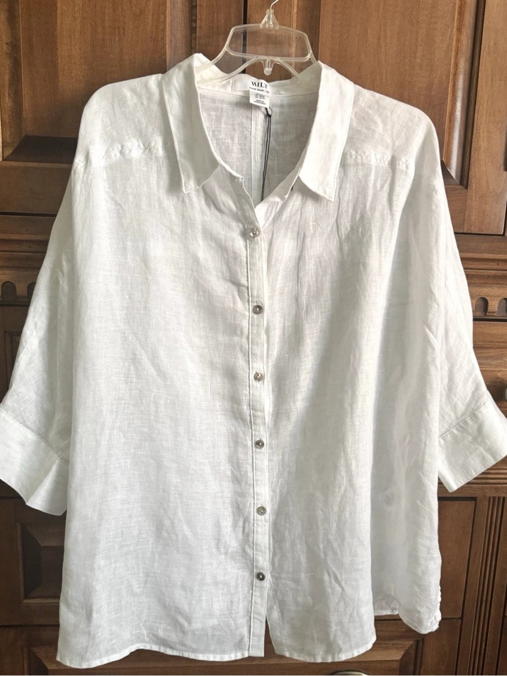 Wilt White Linen Button-Front Women's Shirt